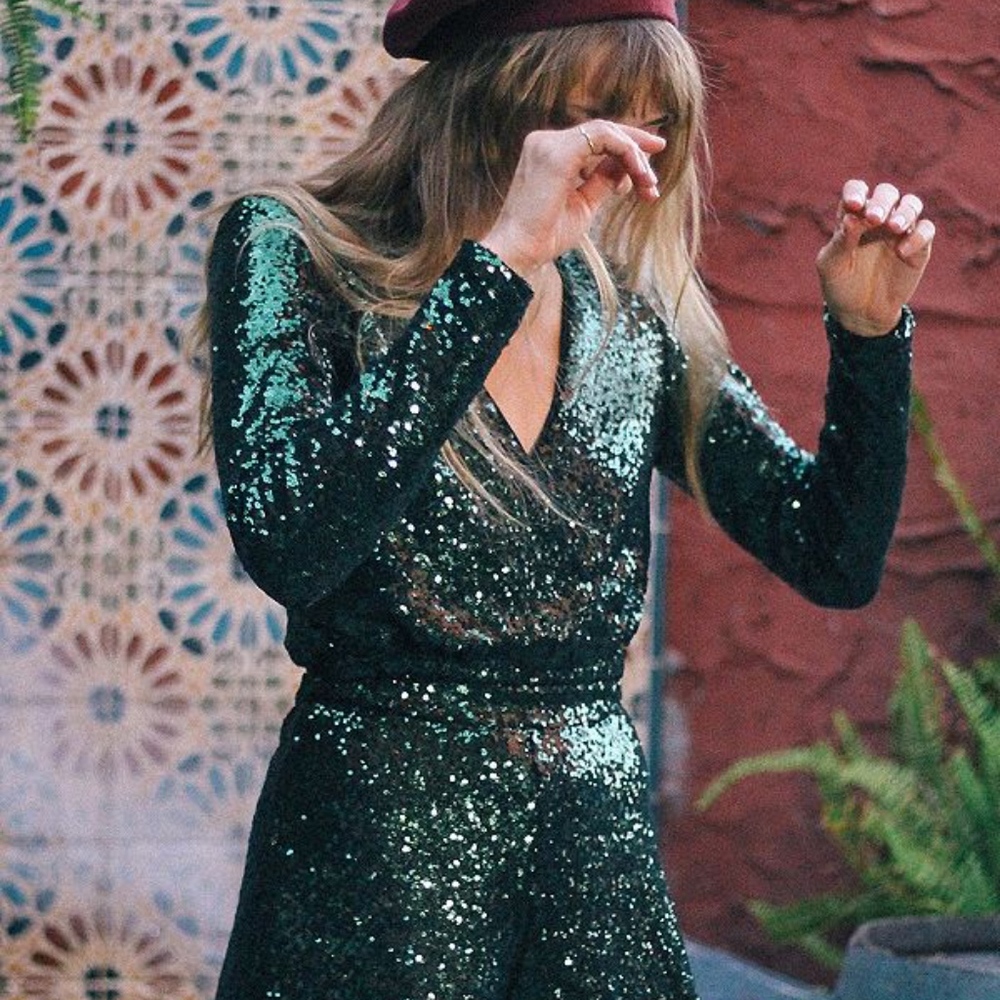 Oh My Love Allegre Plunging Sequin Romper